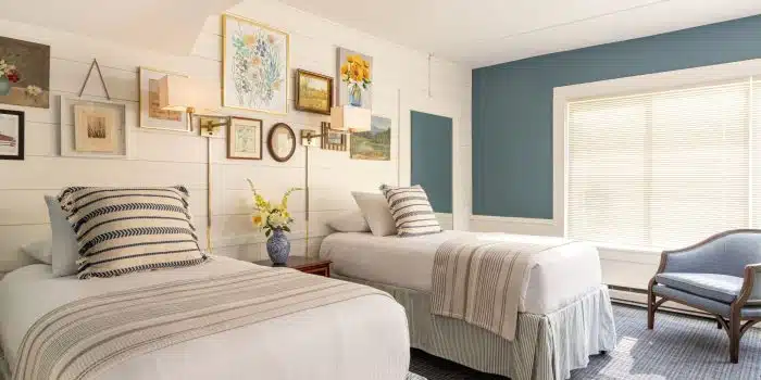 Two twin beds in one of the accommodations