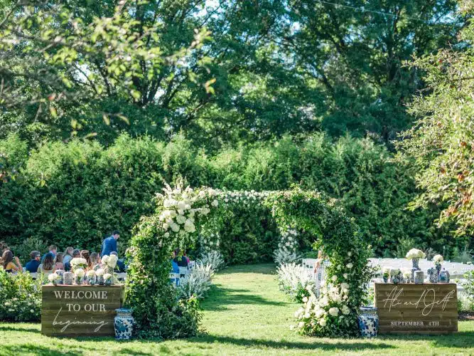 Wedding ceremony in the Orchard Garden at Basin Harbor