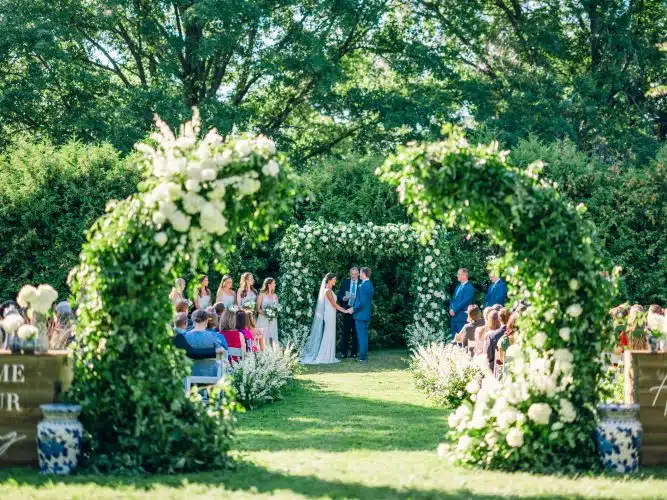 Wedding ceremony in the Orchard Garden at Basin Harbor
