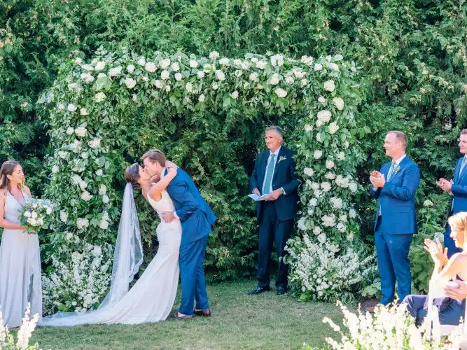 Wedding ceremony in the Orchard Garden at Basin Harbor