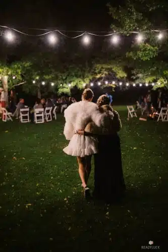 Red Mill Lawn at night with twinkle lights