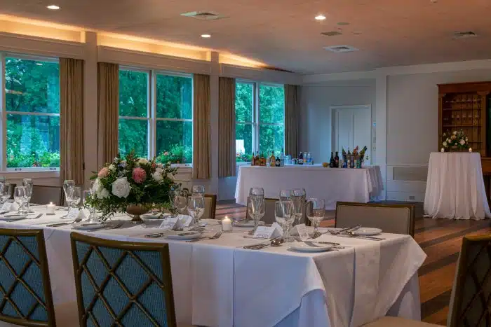 A room set up for an event