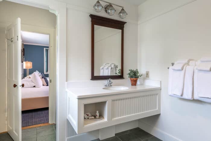 A bathroom off a bedroom in one of the accommodations