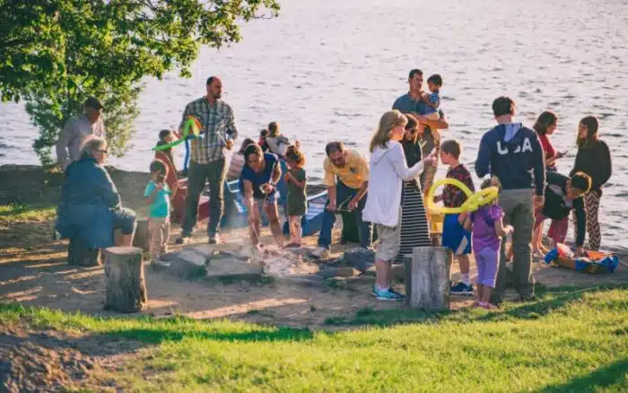 North Dock firepit with kids roasting smores