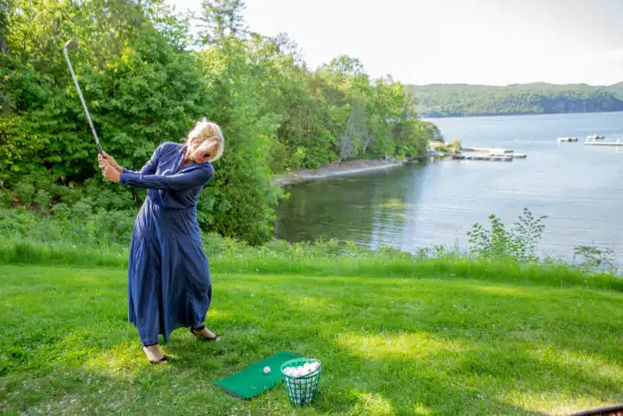 Floating green tee off the Lodge Lawn into the Harbor for added fun at the cocktail reception