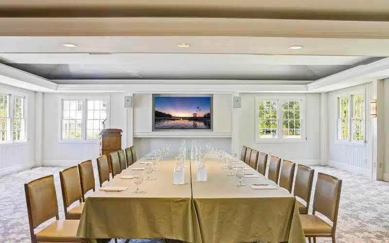Meeting table set up in the Club Room