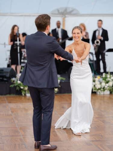 The bride and groom during their first dance
