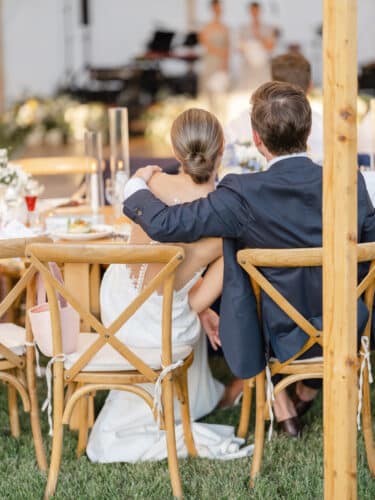The bride and groom at their wedding reception