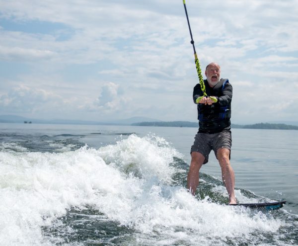 Man wakeboarding on Lake Champlain