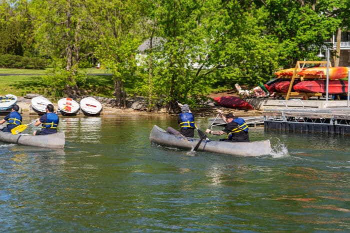 Canoe relay races in the harbor