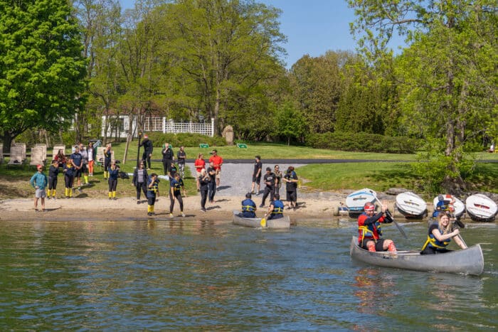 Canoe relay races in the harbor