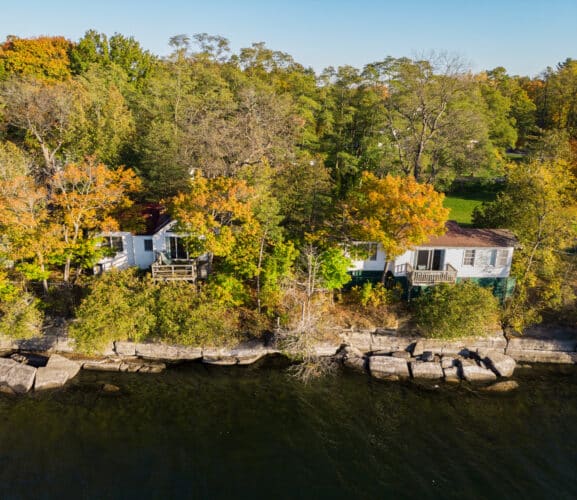 An aerial view of some of the cottages