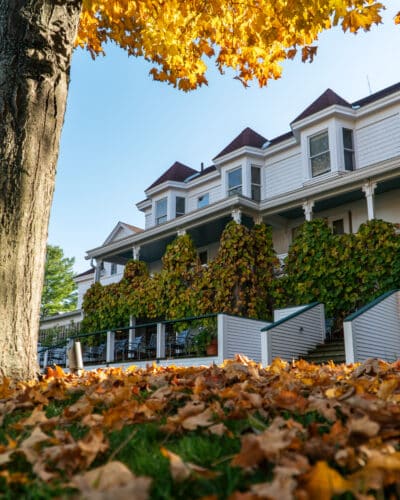 The back of the main lodge during fall