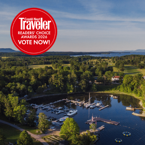 Aerial View of the Basin Harbor on a sunny summer day.
